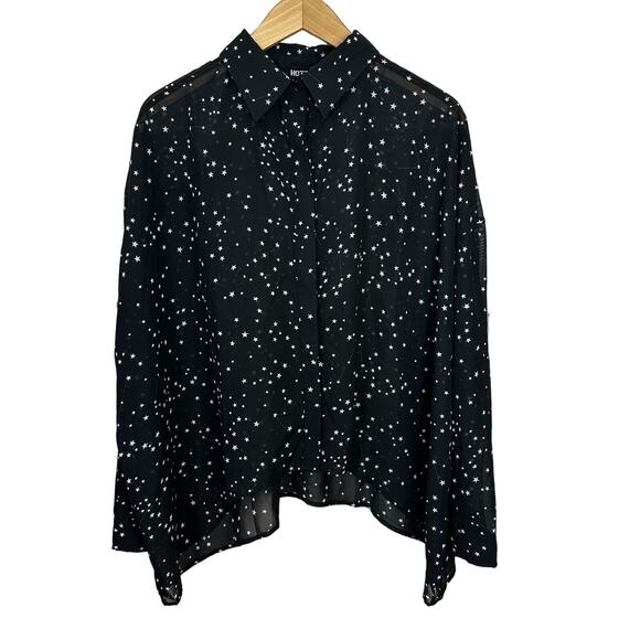 Hot Topic Button Shirt Womens Medium Stars Goth Astrology Witch Black Semi Sheer - Picture 1 of 7